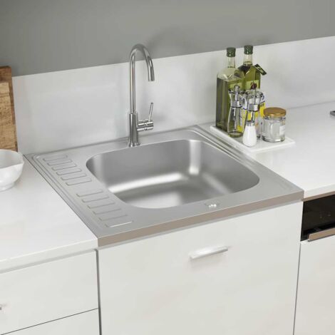 Jeu d'évier de cuisine et égouttoir argenté 600x600x155 mm inox vidaXL