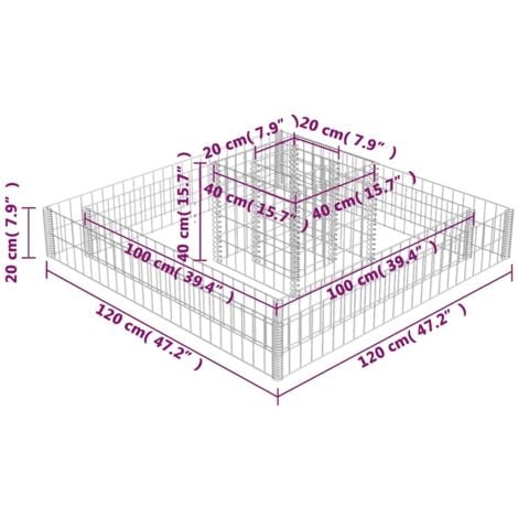 Jardinière en gabion Acier galvanisé 120x120x20 cm vidaXL