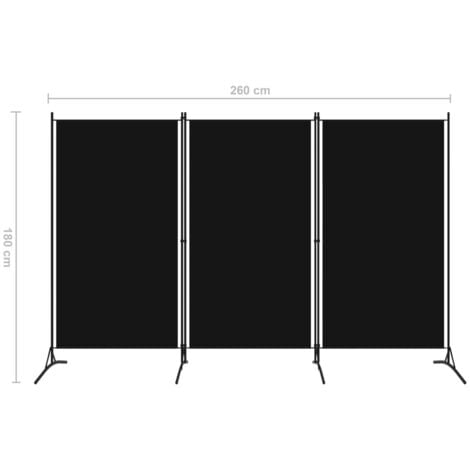 Cloison de séparation 3 panneaux Noir 260x180 cm vidaXL