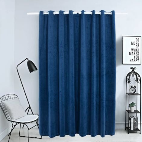 Rideau occultant et anneaux Velours Bleu foncé 290x245 cm vidaXL