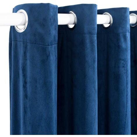 Rideau occultant et anneaux Velours Bleu foncé 290x245 cm vidaXL