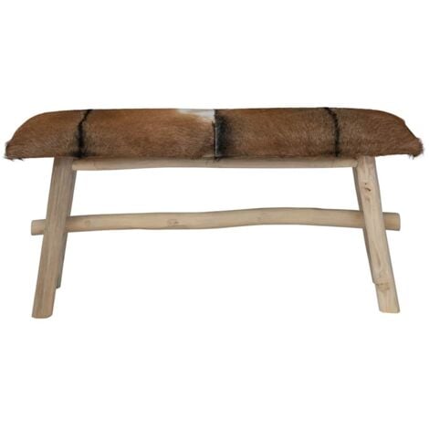 Banc Cuir véritable Teck vidaXL