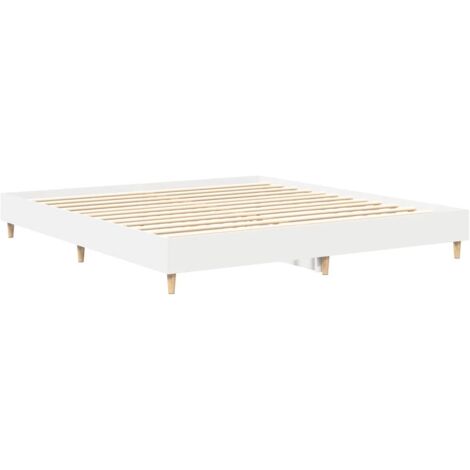 Cadre De Lit Double VidaXL 90x200 Cm - Bois Ingénierie, Sommier Lattes, Blanc