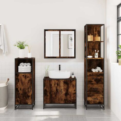 Armoire de salle de bain chêne fumé 35x37,5x166 cm vidaXL