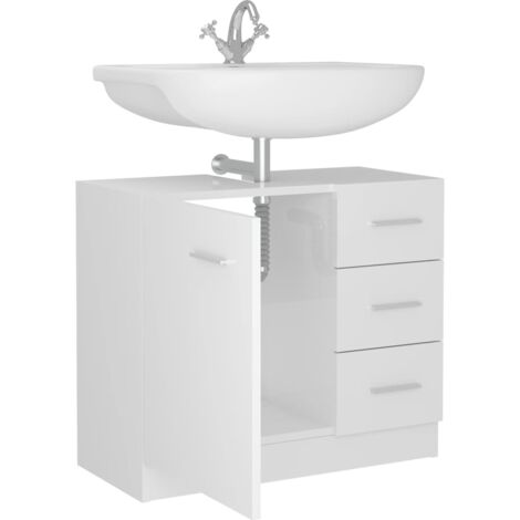 Armoire d'évier Blanc brillant 63x30x54 cm Bois d'ingénierie vidaXL