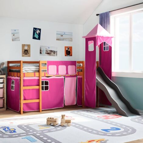 VidaXL Lit Mezzanine Enfant Avec Toboggan - 90x190cm Pin Massif, Espace Rangement, 80kg Charge