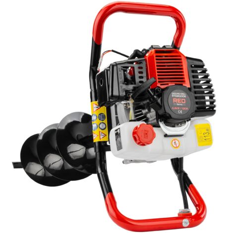 Jardibricodeco – Tarière thermique 52 cm³ – Moteur 2 temps 6 CV – Capacité réservoir 1,2 l – Forage jusqu'à 150 tours/min – Inclus 3 mèches 100/150/200 mm (1/9)