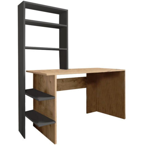 Bureau bibliothèque Bois mélaminé chêne-Gris foncé 120x55x150 cm (1/3)