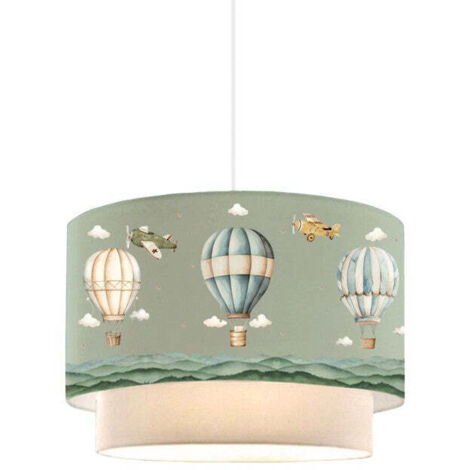 Jardibricodeco – Suspension luminaire plafonnier enfant motif montgolfière – Abat-jour en tissu PVC durable – Dimensions 30x20 cm – Ampoule E27 non incluse (1/5)