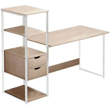 bureau zayn avec étagère - mdf naturel-blanc 107x40x110cm (1/2)