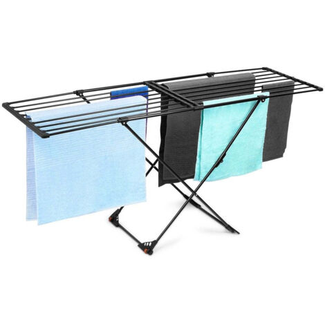 Séchoir étendoir à linge métal noir XXL extensible 110-189 cm (1/5)