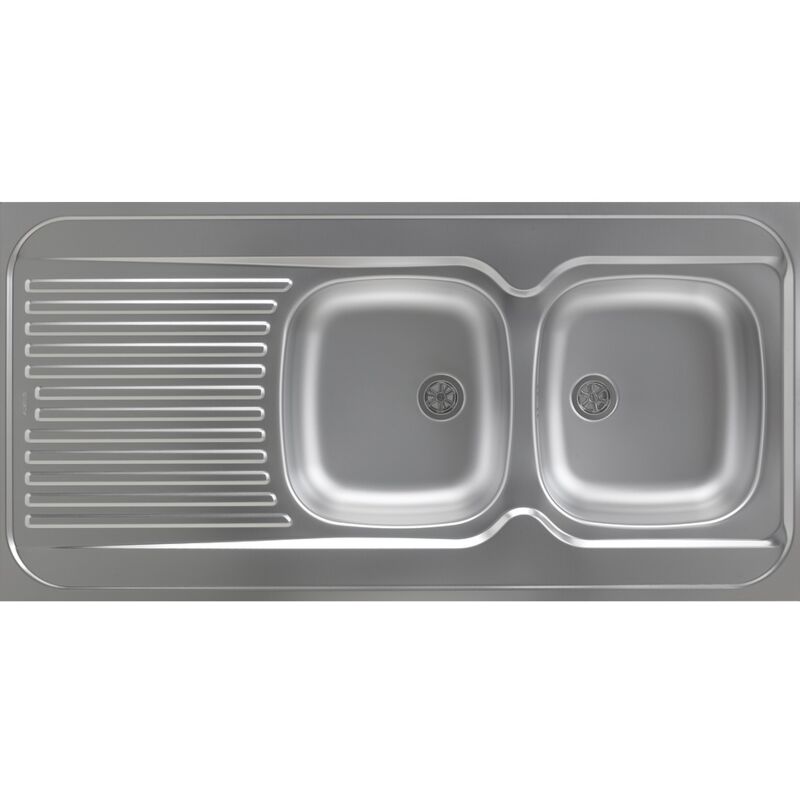 Evier inox 18/10 toilé à poser réversible - Moderna - 2 cuves + égouttoir + 120x60cm