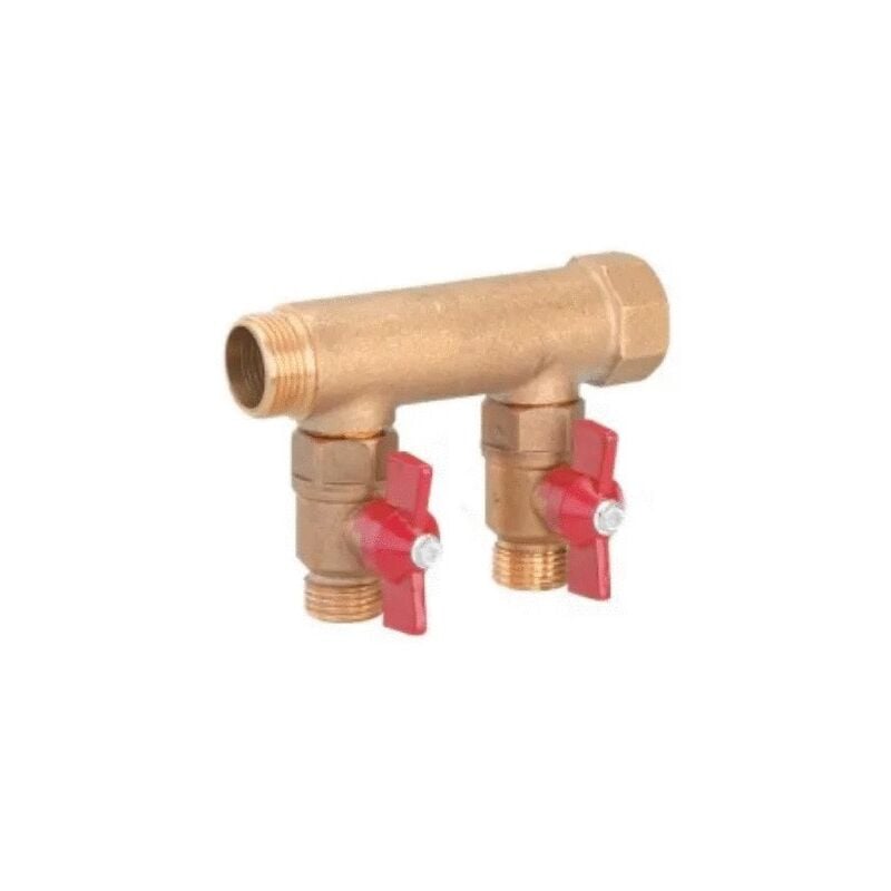Collecteur modulaire sanitaire avec vanne - 2 départs - Entrée M20x27 - Sortie M15x21