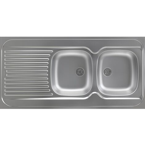 Evier inox 18/10 toilé à poser réversible - Moderna - 2 cuves + égouttoir + 120x60cm