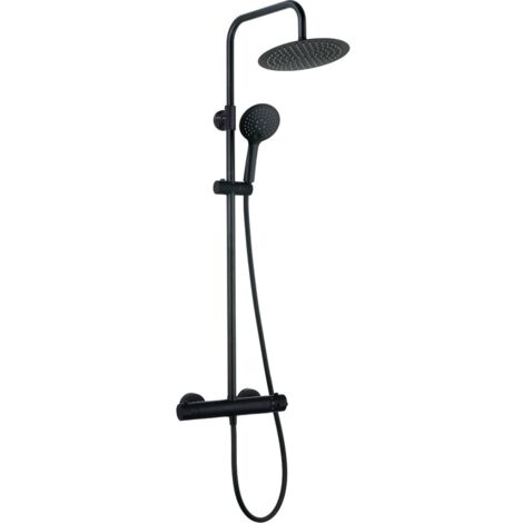 Colonne de douche thermostatique 250mm en inox – Flexible 150cm – Pommeau ABS noir mat – Mitigeur avec entraxe 15cm – Anconetti (1/2)