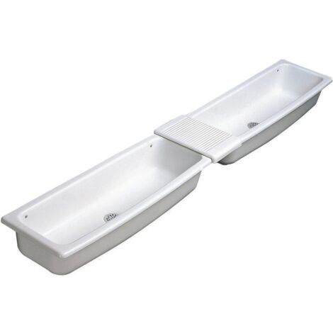 Porcher – Lavabo sur colonne 95x33cm – Céramique blanche – Profondeur cuve 16cm – Fixation sur consoles – Installation en batterie possible