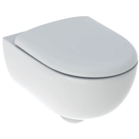 Geberit – Cuvette WC suspendue Renova Rimfree – Abattant en duroplast déclipsable – Frein de chute silencieux – Fixation par le haut – Blanc