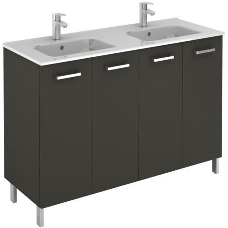 Meuble 4 portes Ancoflash Color avec plan double vasque céramique - Anconetti - Anthracite - 120cm (1/3)