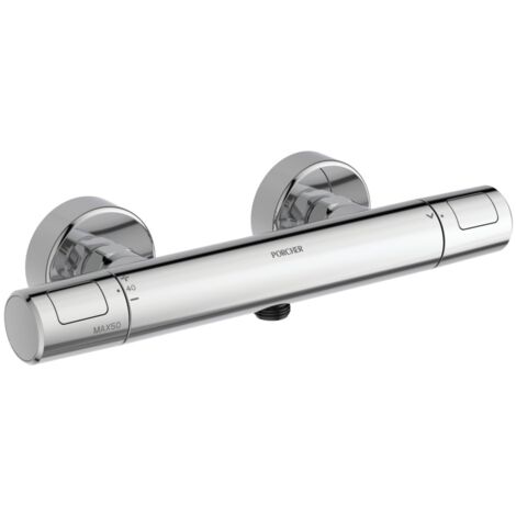 Porcher – Mitigeur thermostatique de douche chromé – Finition métal – Largeur 315 mm – Installation murale – Température max 50°C