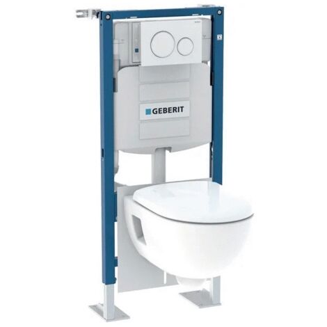 Geberit – Pack bâti-support WC Duofix avec plaque Sigma20 – Cuvette Renova semi-carénée – Réglable 0-20 cm – Fixation phonique – Autoportant