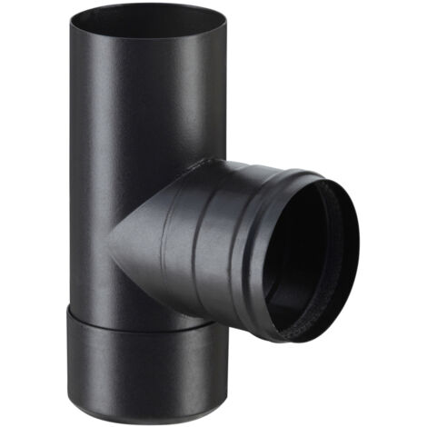 Poujoulat – Te + tampon émaillé noir DN80mm – Raccord fumisterie en acier – Résistant à la corrosion – Pour installations de plomberie durables