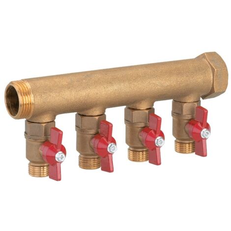 Collecteur modulaire sanitaire avec vanne - 4 départs - Entrée M20x27 - Sortie M15x21