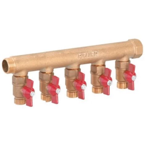 Collecteur modulaire sanitaire avec vanne - 5 départs - Entrée M20x27 - Sortie M15x21