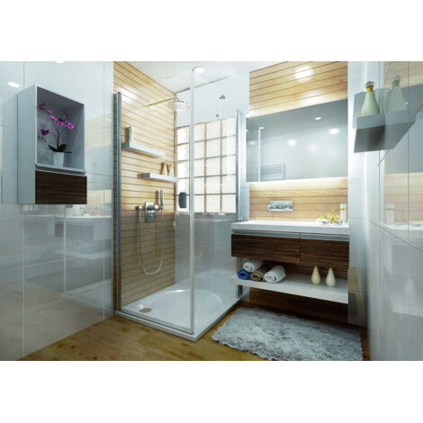 Porte pivotante pour montage avec paroi fixe Ancosmart 90x100cm, verre sécurité transparent 6mm (1/2)