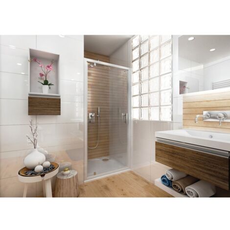Porte de douche pivotante 80x190cm – Verre sécurité 5mm – Profil blanc – Ouverture réversible – Fermeture magnétique – Anconetti (1/5)