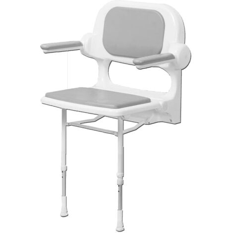 AKW – Siège de douche rabattable confort 2000 – Rembourré avec dossier et accoudoirs – Structure aluminium anti-corrosion – Hauteur réglable 467 à 607 mm