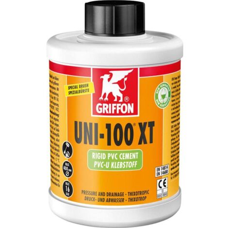 Griffon – Colle PVC rigide thixotrope 1L – Pour tuyaux jusqu'à 400 mm – Pression 16 bar – Inclus pinceau goupillon - POT 1 L (1/2)