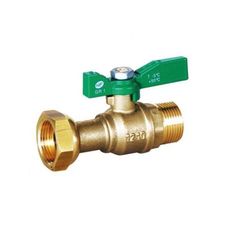 Vanne à sphère laiton droite pour compteur Sferaco - Mâle 1/2' - Ecrou prisonnier 3/4' (1/2)