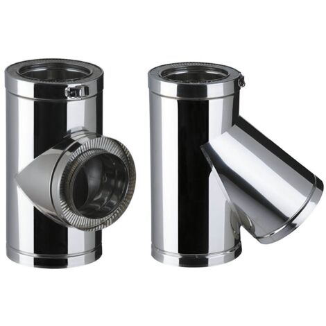 Poujoulat – Té isolé 90° en inox double paroi – Diamètre 150 mm – Pour conduits de fumée intérieur/extérieur – Connexion fiable