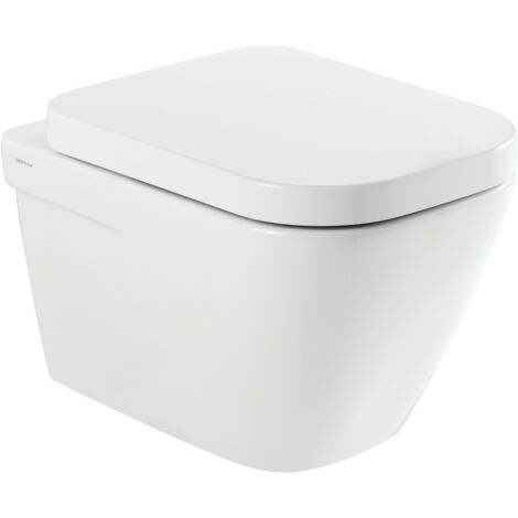 Cuvette suspendue sans bride 50.4x34.7cm – Système Rimflush pour hygiène – Abattant en duroplast avec charnières inox – Blanc – Anconetti