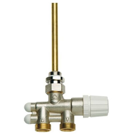 RBM – Corps thermostatique monotube pour sèche-serviette – Laiton nickelé résistant à la corrosion – Détendeur micrométrique intégré – Raccord 1/2 RFS