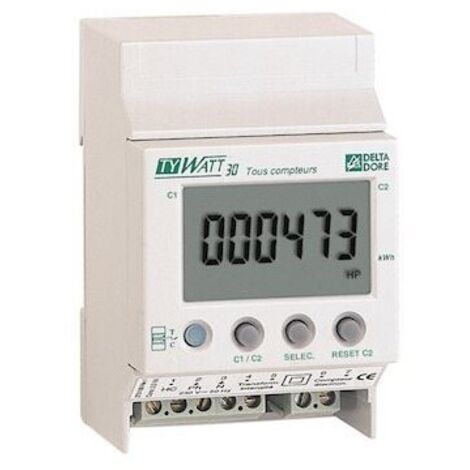 Delta Dore – Indicateur de consommation électrique TYWATT 30 – Alimentation 230V – Intensité 2 à 90A – Compatible compteur monophasé – Installation rail DIN