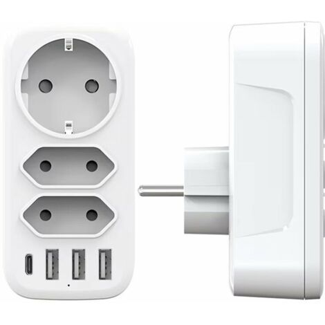 Adaptador Triple De Enchufe UE - 3 Tomas Con Interruptor, 250V/16A, Color Blanco