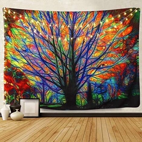 Tapiz árbol De La Vida Blanco Y Negro - 150x130 Cm, Decoración De Pared Bohemia