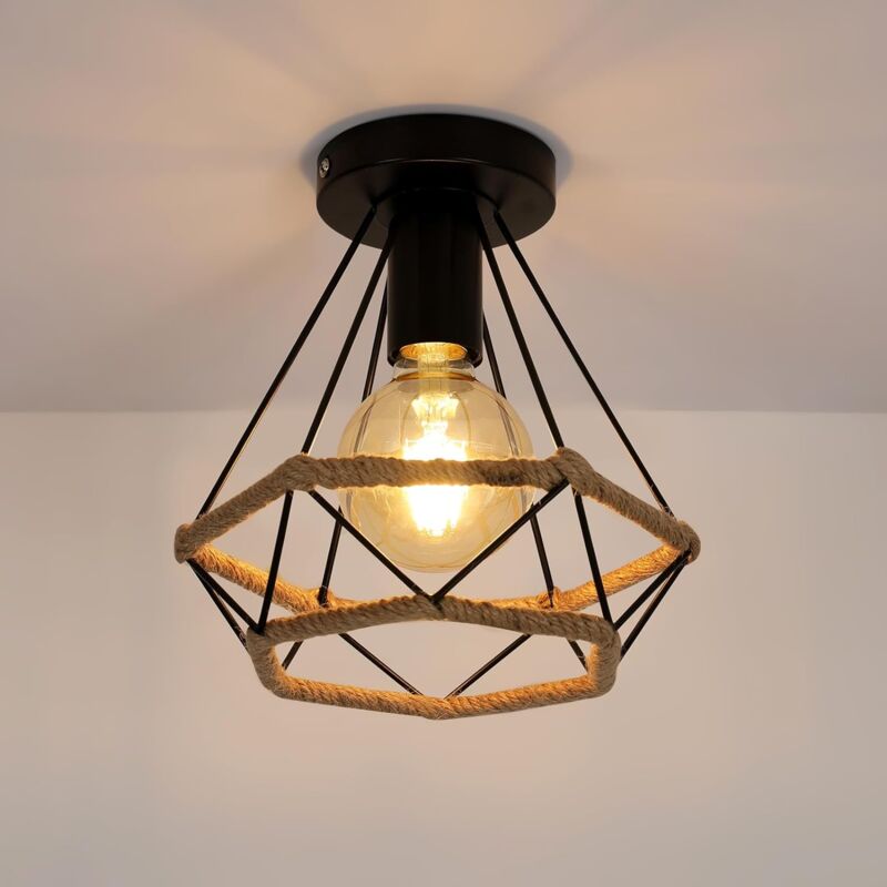 Plafonnier LED Vintage En Cage Diamant – Style Industriel Rétro, E27, Pour Salon, Bar Ou Chambre