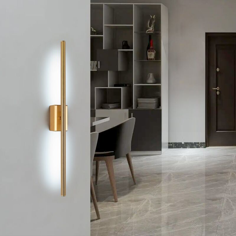 Applique Murale Intérieure, Lampe Murale LED Minimaliste Moderne 8W Appliques Dorées à Longue Bande Simple, Lumière Blanche 6000K, Convient pour Chambre, Salon, Allée 2