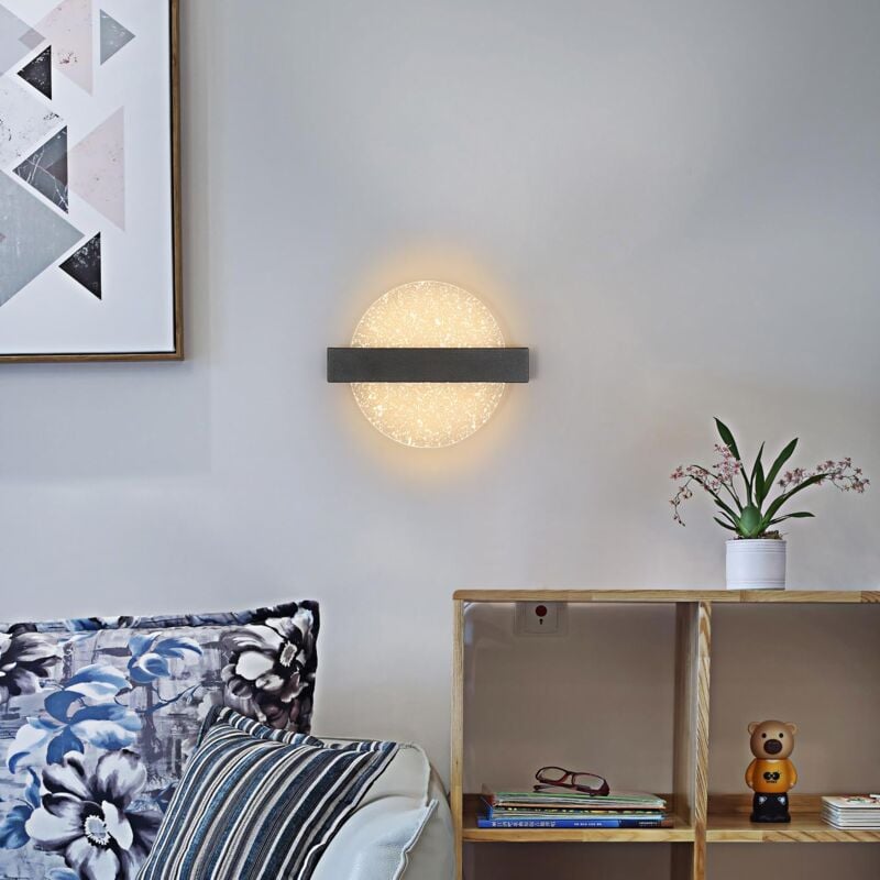 Applique Murale LED Dimmable Moderne Rond Lampe murale 3000K/4000K/6000K Pour chambre à coucher, salon, couloir, entrée Noir 3