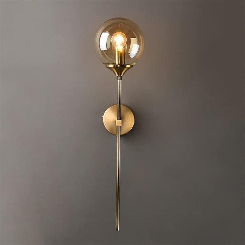 GOECO Applique Murale Industrielle Vintage, Abat-jour en Verre Ambre, Bras Long Doré, Pour Ampoule E14, Applique Murale Dorée pour Lit (Ampoule Non Incluse)