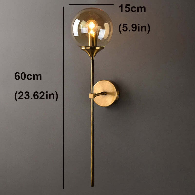 GOECO Applique Murale Industrielle Vintage, Abat-jour en Verre Ambre, Bras Long Doré, Pour Ampoule E14, Applique Murale Dorée pour Lit (Ampoule Non Incluse) 2