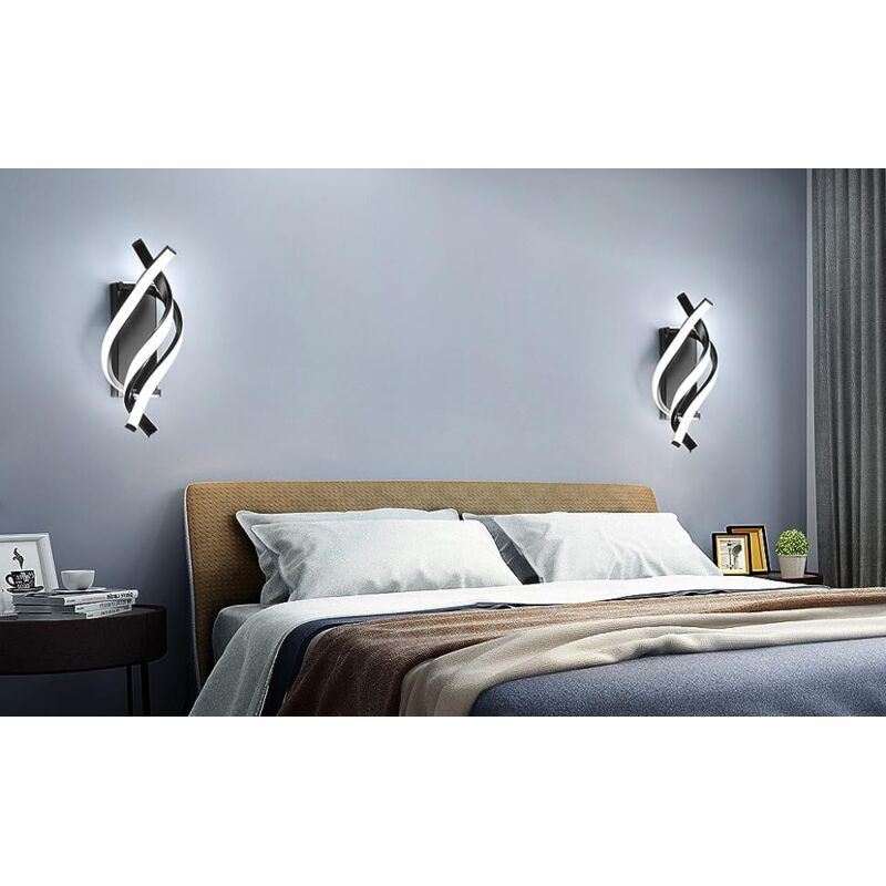 Applique Murale Interieur, Lampe LED Murale Moderne 18W Design incurvée IP20, Applique murale LED 6000K Lumière blanche froide 1620 lumens Noir IP20, pour Chambre à Coucher, Salon 3