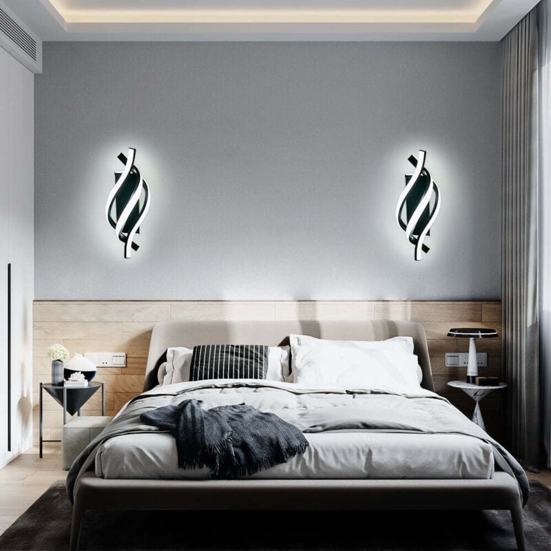 Applique Murale Interieur, Lampe LED Murale Moderne 18W Design incurvée IP20, Applique murale LED 6000K Lumière blanche froide 1620 lumens Noir IP20, pour Chambre à Coucher, Salon 4
