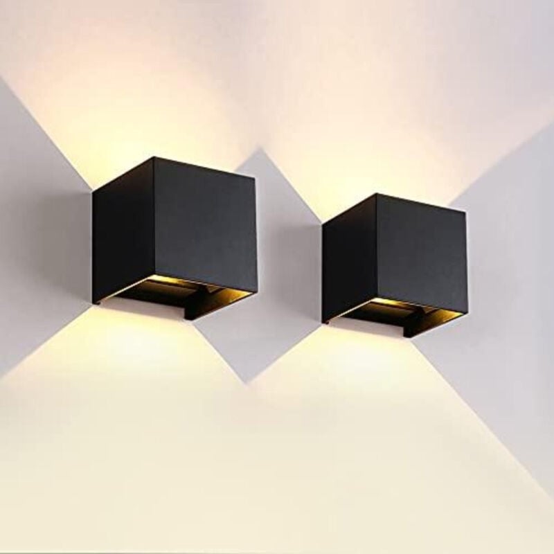 GOECO 2 pièces Applique Murale LED Exterieur Appliques Murales Interieures avec Angle Réglable éclairage mural d'extérieur, Etanche IP65 Lampe Murale Moderne (Noir) lumière Blanc Chaud 3000K 12W