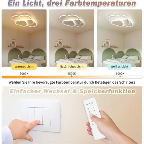 GOECO Plafonnier Nuage 32w Lampe de Plafond LED Créatif avec Dimmable Télécommande 3000-6500k , pour Salon, Chambre à Coucher, Chambre d'enfant