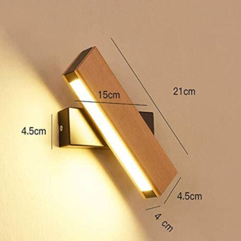GOECO Applique Murale Intérieur LED, Applique murale LED Rotation 360°avec Simple en Bois Massif Éclairage Lampe Murale Moderne pour Chambre Noir Lumière Chaude 3000K