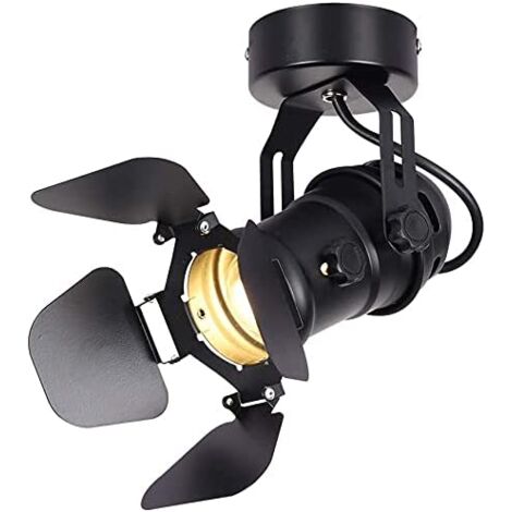 Goeco – Plafonnier rétro en métal noir – Spot LED orientable – Applique murale vintage E27 – Idéal pour bar, café, salon – Dimensions 95x230mm
