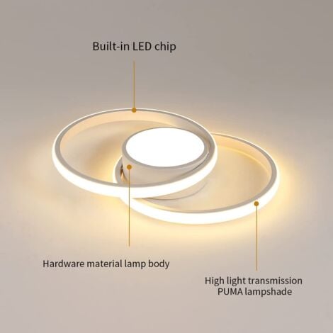 GOECO Plafonnier LED Moderne Blanc, Design Double Cercle, 42W 4000LM Dia 40cm  Blanc Chaude 3000K pour Chambre Couloir Cuisine Balcon